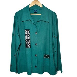 Ad Libz Lagenlook Jacket Blazer Women Large Green Art to Wear Hand Paint Cotton